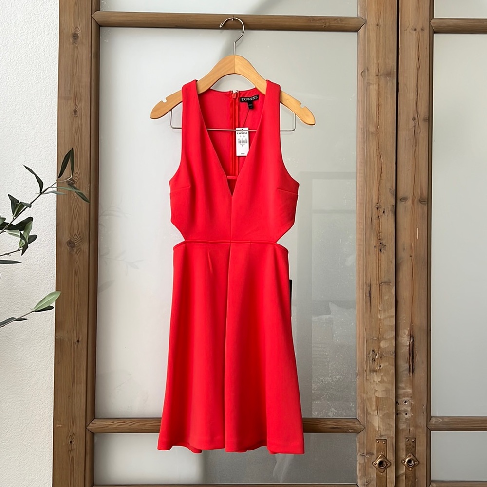Express coral a-line mini dress with side cutouts